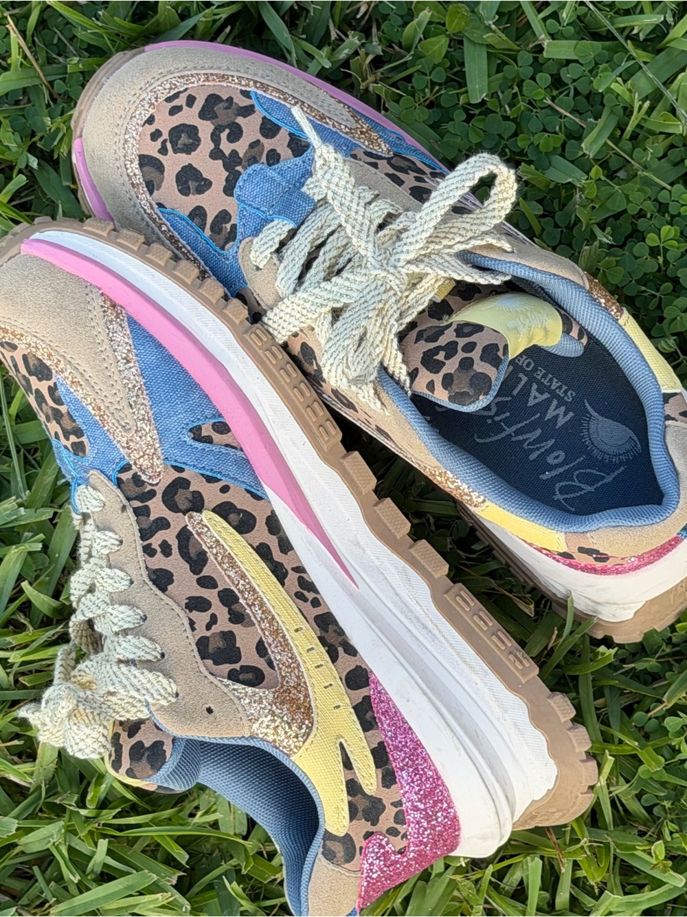 Women’s Leopard Print Multicolor Lace-Up Sneakers with Pink & Blue Accents